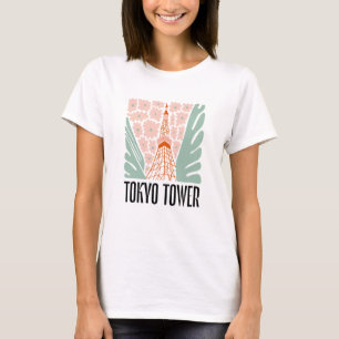 T-shirt Tour Eiffel Japon art floral abstrait de voyage