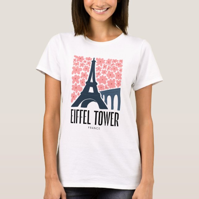 T-shirt Tour Eiffel Paris France abstrait Voyage floral (Devant)