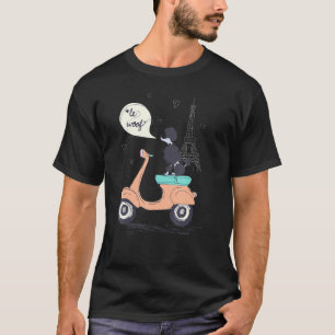 T-shirt Tour Eiffel Paris Rétro Scooter Woof Femmes