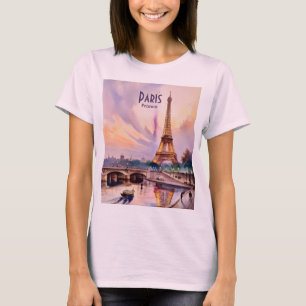 T-shirt Tour Eiffel Paris Voyage Aquarelle Texte Personnal