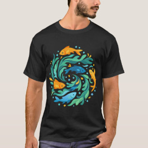 T-shirt Tourbillon de poisson doré abstrait Vagues océaniq