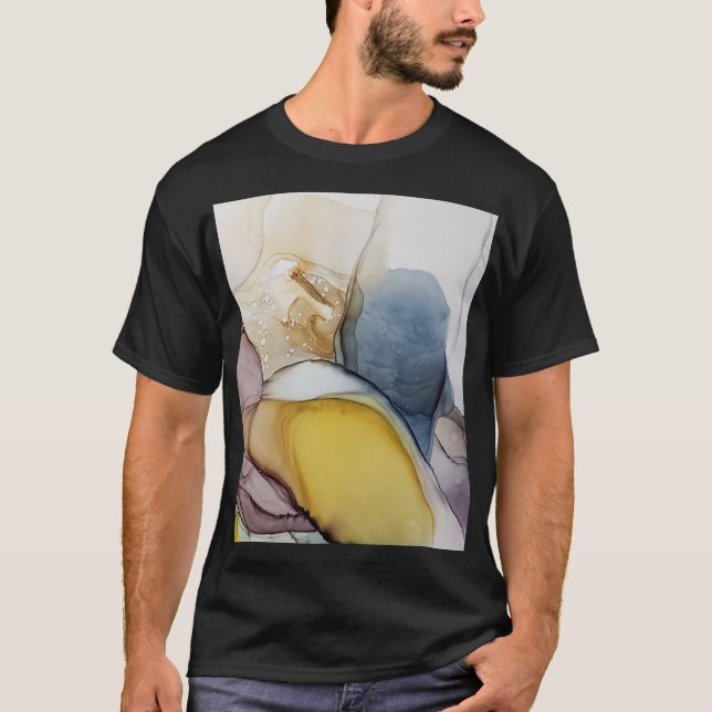 T-shirt Tourbillons d'encre d'alcool, teinte jaune, abstra (Devant)