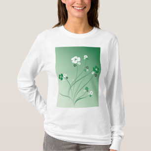 T-shirt Tourbillons Floraux Verts et Fleurs Blanches