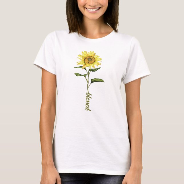 T-shirt Tournesol aquarelle personnalisable (Devant)
