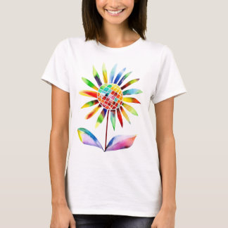 T-shirt Tournesol avec feuilles en couleurs arc-en-ciel