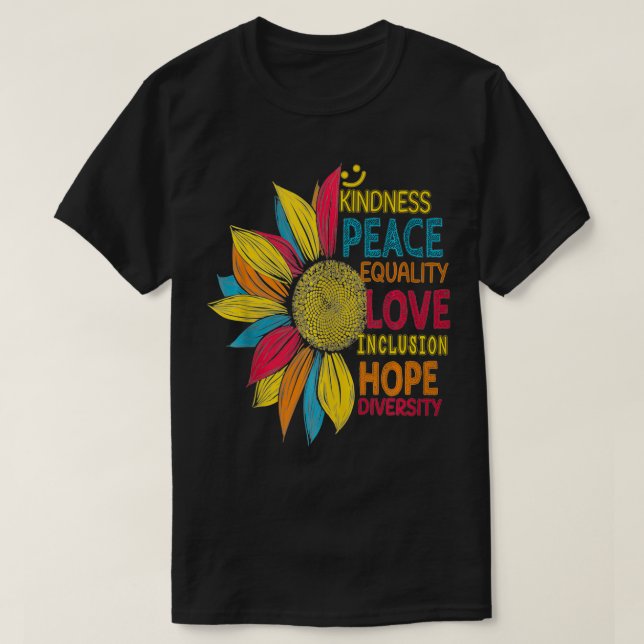 T-shirt Tournesol coloré Paix Amour Inclusion Égalité D (Design devant)
