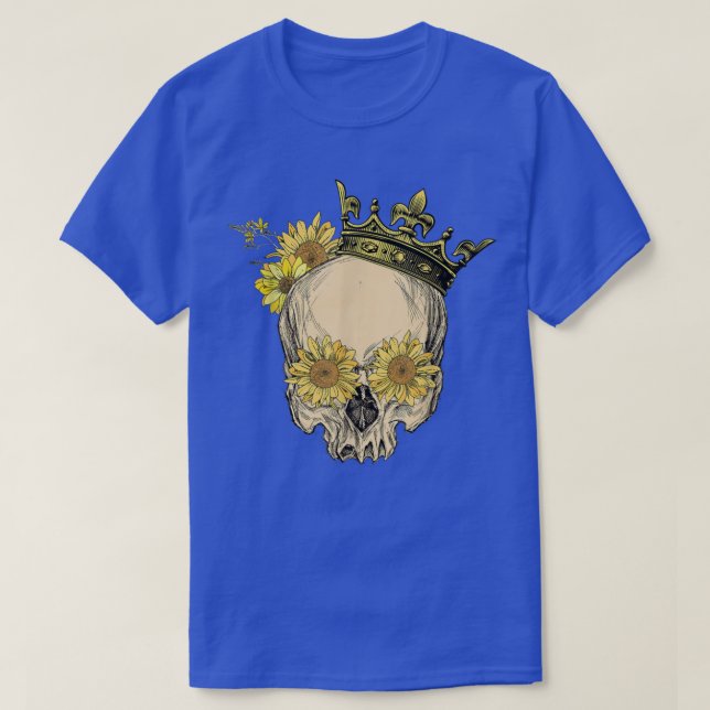T-shirt Tournesol de Couronne de crâne Rétro Squelette Vin (Design devant)