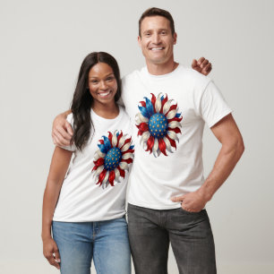 T-shirt Tournesol Drapeau Américain 4 Juillet