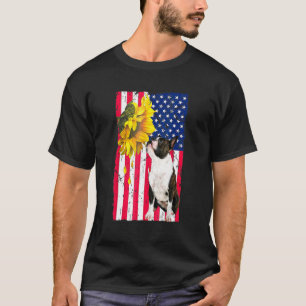 T-shirt Tournesol Drapeau Américain Chien Boston Terrier
