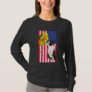 T-shirt Tournesol Drapeau Américain Chien Boston Terrier