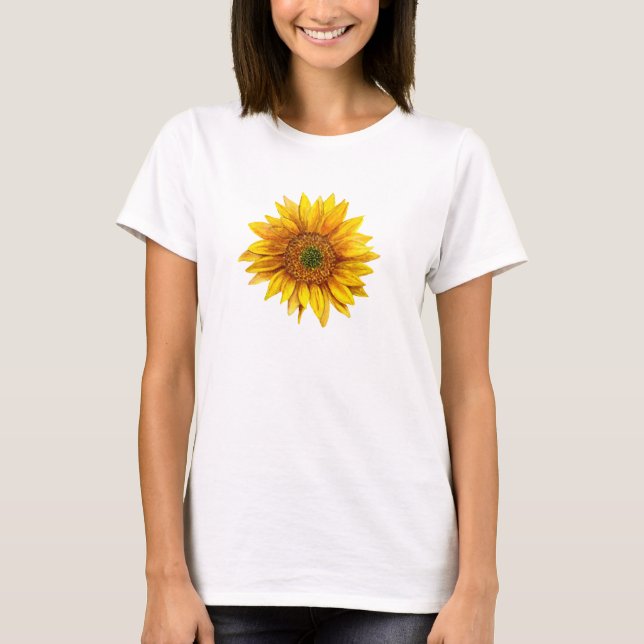 T-shirt Tournesol. Fleur jaune rustique. Floral de pays (Devant)