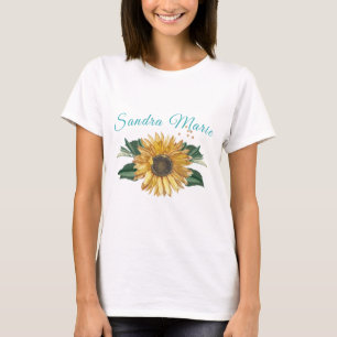 T-shirt Tournesol jaune doré rustique Script Turquoise