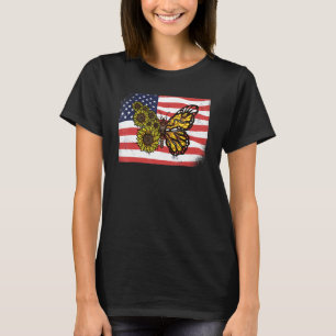T-shirt Tournesol Monarch Papillons Patriotique Américain 