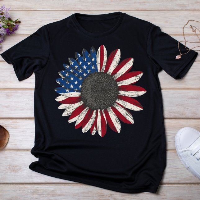T-shirt Tournesol patriotique rouge, blanc et bleu (Créateur téléchargé)