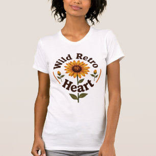 T-shirt Tournesol Rétro Sauvage à Coeur Vintage Floral des