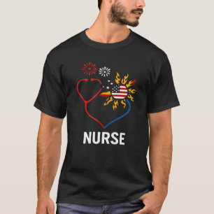 T-shirt Tournesol Stethoscope Nurse Quatrième 4 juillet RN