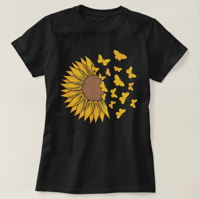 T-shirt Tournesol Vibrant Avec Papillons (Design devant)