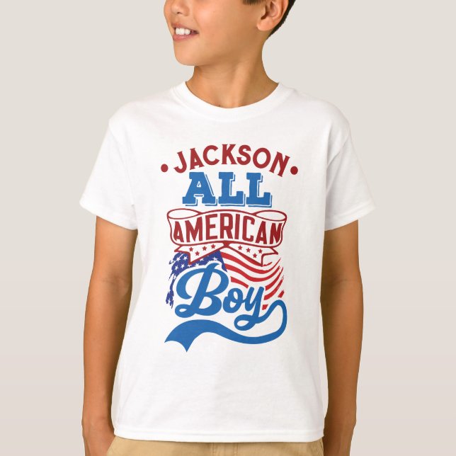 T-shirt Tous American boy 4 juillet nom de famille patriot (Devant)