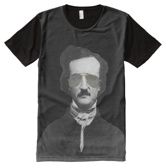 T-shirt Tout Imprimé Edgar Allan Poe dans des lunettes de soleil (Devant)