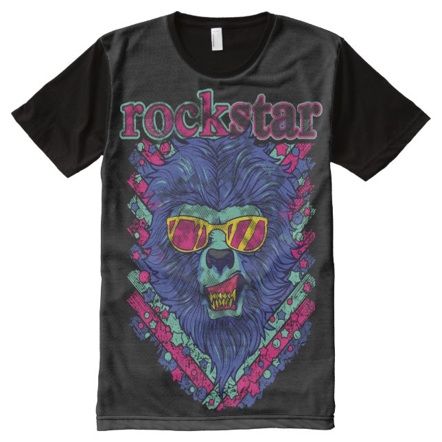 T-shirt Tout Imprimé Loup de RockStar (Devant)