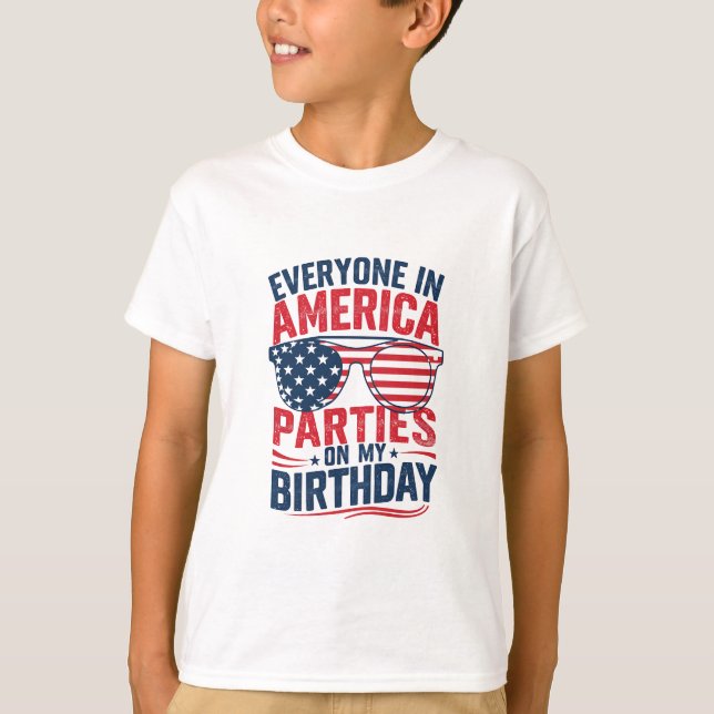 T-shirt Tout Le Monde En Amérique Fête À Mon Anniversaire (Devant)