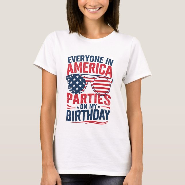 T-shirt Tout Le Monde En Amérique Fête À Mon Anniversaire (Devant)