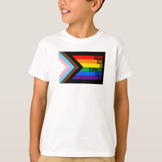 T-shirt Tout le monde est bienvenu ici (Progress Pride) (Devant)