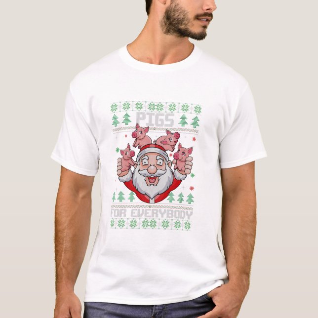 T-shirt Tout le monde Hommes Femmes Père Noël Pig (Devant)