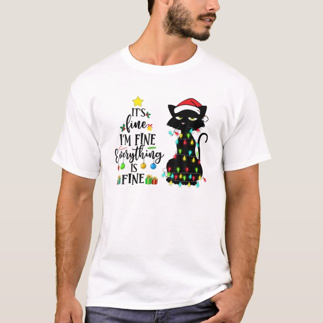 T-shirt Tout va bien tout va bien drôle Chat Noir Christ (Devant)