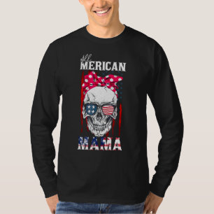 T-shirt Toute American Mama Skull Maman American Flag Bow