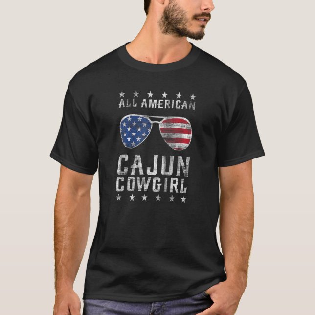 T-shirt Toutes les American Cajun Cowgirl Usa Drapeau Lune (Devant)
