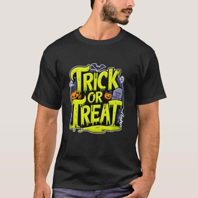 T-shirt Tracer ou traiter l'art mince Éffrayant (Devant)