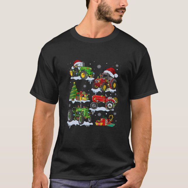 T-shirt Tracteur agricole de Noël Lumières des arbres Sant (Devant)
