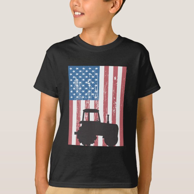 T-shirt Tracteur agricole Drapeau américain Paysan patriot (Devant)