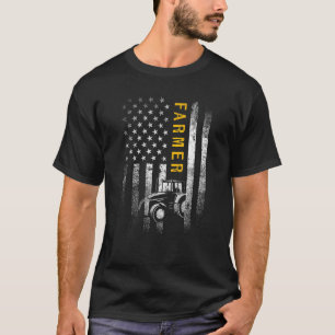 T-shirt Tracteur American Usa Drapeau Funny Farmer Rancher