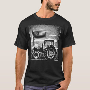 T-shirt tracteur patriotique vintage sur une ferme - Ameri
