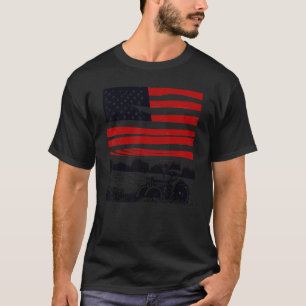 T-shirt tracteur patriotique vintage sur une ferme drapeau