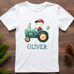T-shirt Tracteur vert mignon personnalisé pour garçons