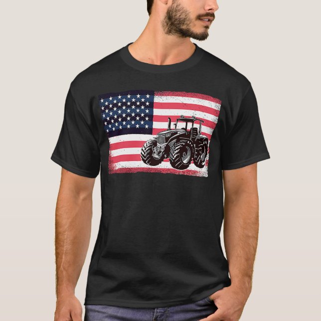 T-shirt Tracteurs de camion agricole États-Unis Drapeau am (Devant)