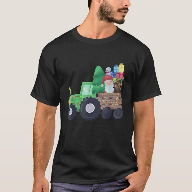 T-shirt Tractors Costume Santa Christmas Funny Reindeer Li (Devant)