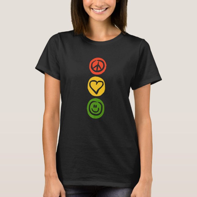 T-shirt Traffic light with peace love and happiness signs (Devant)