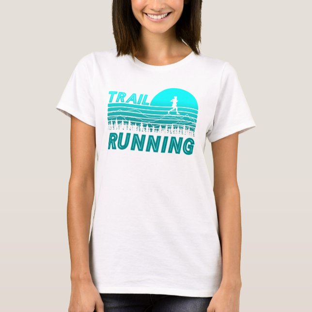 T-shirt Trail Running au coucher du soleil bleu avec des b (Devant)