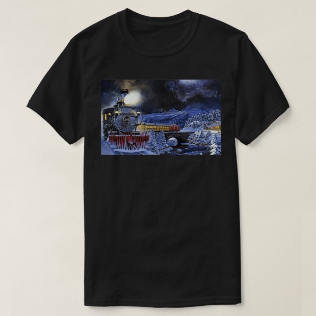 T-shirt Train à travers Winter Mountain Town (Design devant)