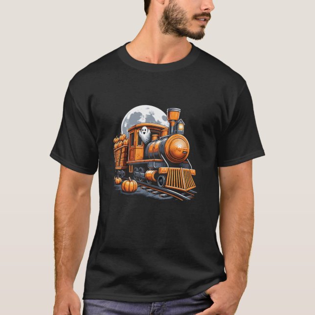 T-shirt Train Halloween Drôle Citrouille fantôme pour les  (Devant)