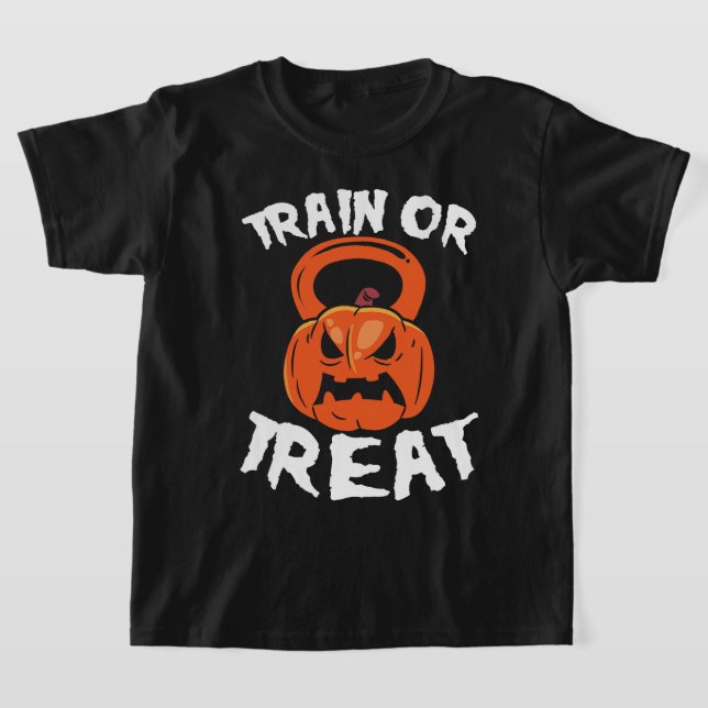 T-shirt Train ou traitement Halloween Kettlebell Poids de  (Poser)