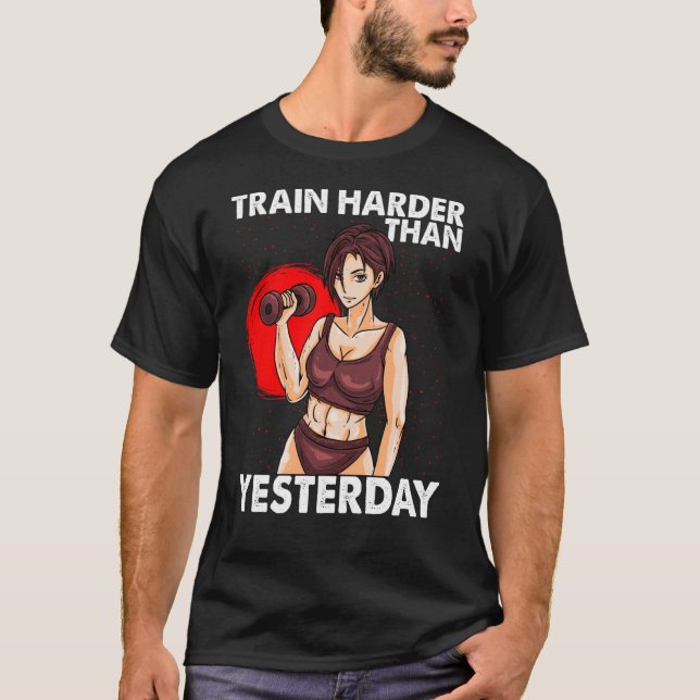 T-shirt Train Plus Difficile Que Hier Motivation Workout G (Devant)