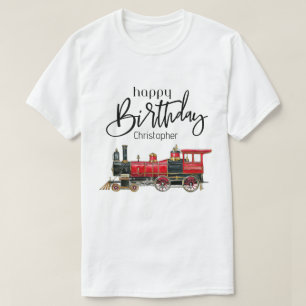 T-shirt Train Rouge Joyeux Anniversaire "Votre Nom"