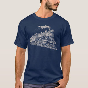 T-shirt Train Vintage Graphisme Croquis Retro Steam