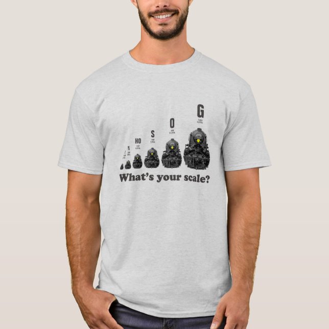 T-shirt Trains de modèle - quelle est votre échelle ? (Devant)