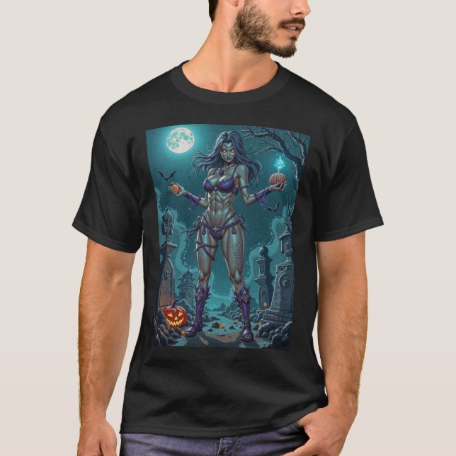 T-shirt Traite d'Halloween ou ami Zombie w Cerveau (Devant)